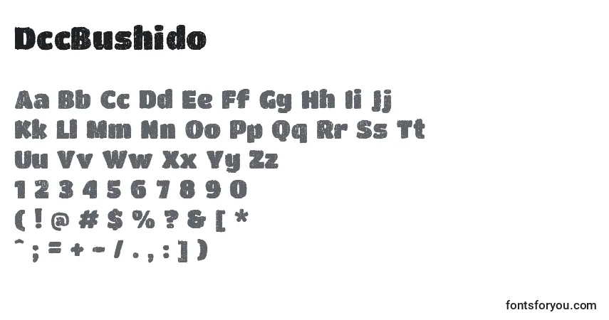 Czcionka DccBushido – alfabet, cyfry, specjalne znaki