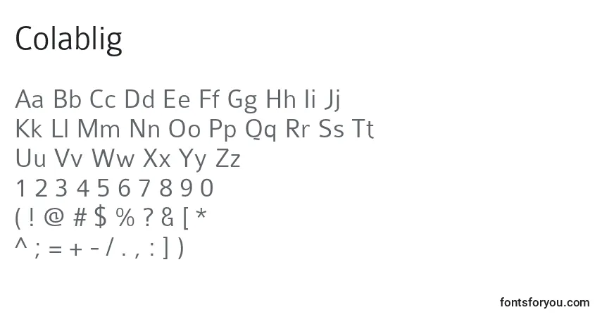 A fonte Colablig – alfabeto, números, caracteres especiais