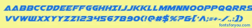 Airstrikeacad-Schriftart – Blaue Schriften auf gelbem Hintergrund