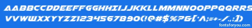 Airstrikeacad-Schriftart – Weiße Schriften auf blauem Hintergrund