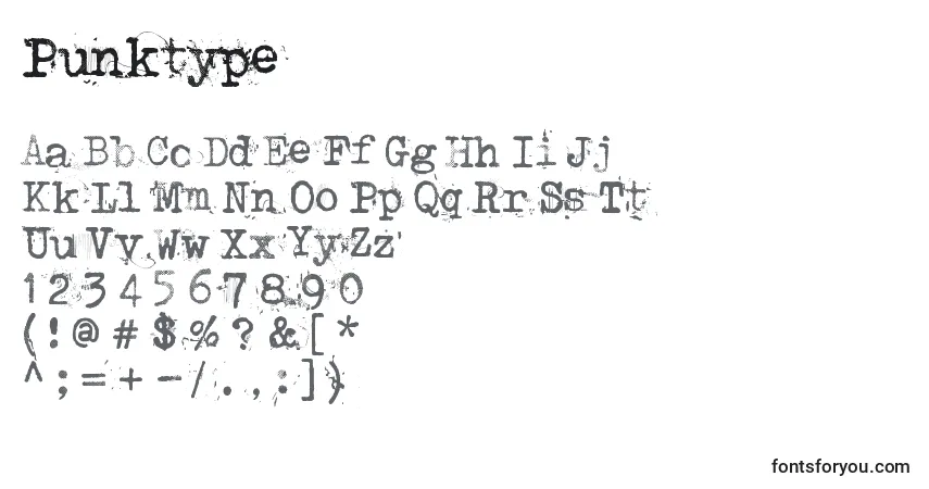 Schriftart Punktype – Alphabet, Zahlen, spezielle Symbole
