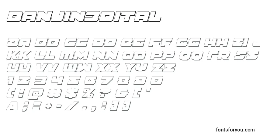 Czcionka Banjin3Dital – alfabet, cyfry, specjalne znaki