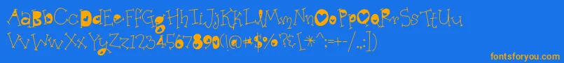 フォントBmdOrganicFridaysHearts – オレンジ色の文字が青い背景にあります。