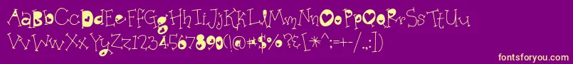 Fonte BmdOrganicFridaysHearts – fontes amarelas em um fundo roxo