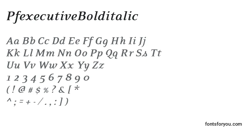 A fonte PfexecutiveBolditalic – alfabeto, números, caracteres especiais
