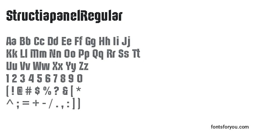 A fonte StructiapanelRegular – alfabeto, números, caracteres especiais