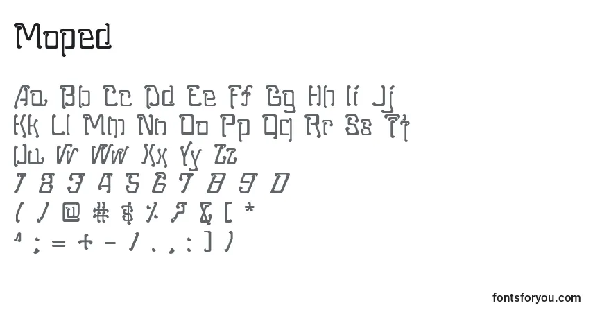 Schriftart Moped – Alphabet, Zahlen, spezielle Symbole