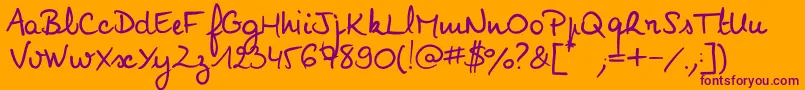 Noemiescript-Schriftart – Violette Schriften auf orangefarbenem Hintergrund