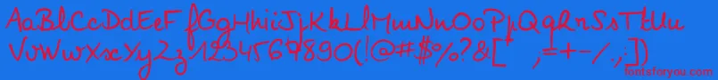 Noemiescript-Schriftart – Rote Schriften auf blauem Hintergrund