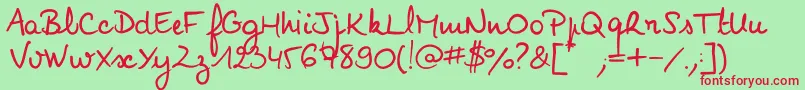 フォントNoemiescript – 赤い文字の緑の背景