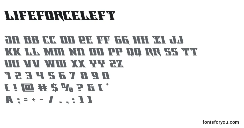 Schriftart Lifeforceleft – Alphabet, Zahlen, spezielle Symbole