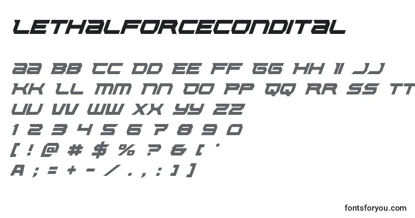 A fonte Lethalforcecondital – alfabeto, números, caracteres especiais