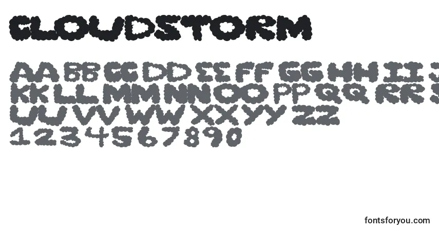 Czcionka Cloudstorm – alfabet, cyfry, specjalne znaki