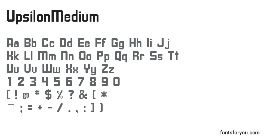 A fonte UpsilonMedium – alfabeto, números, caracteres especiais
