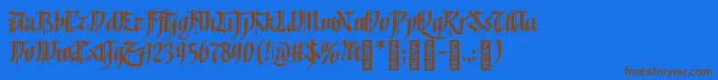 フォントGoalthinkRegular – 茶色の文字が青い背景にあります。