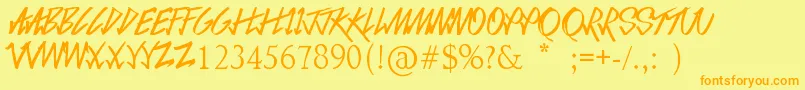 フォントLoveSequel – オレンジの文字が黄色の背景にあります。