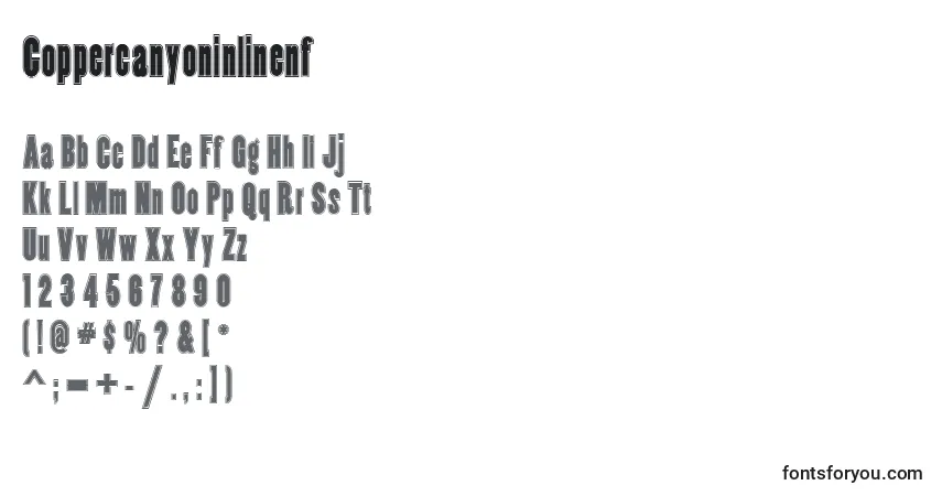 Шрифт Coppercanyoninlinenf – алфавит, цифры, специальные символы