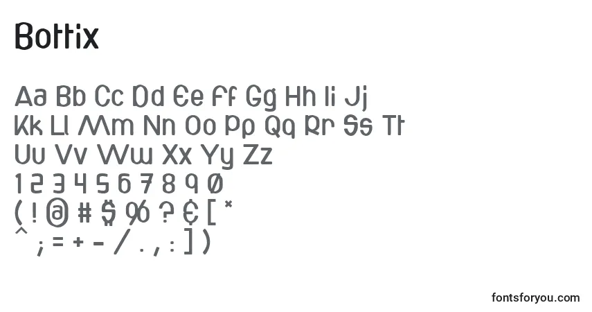 Czcionka Bottix – alfabet, cyfry, specjalne znaki
