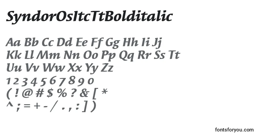 A fonte SyndorOsItcTtBolditalic – alfabeto, números, caracteres especiais