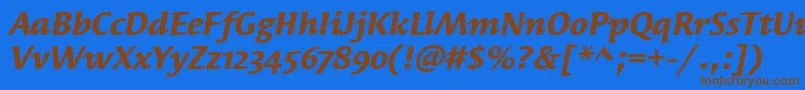 SyndorOsItcTtBolditalic-Schriftart – Braune Schriften auf blauem Hintergrund