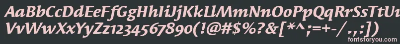 フォントSyndorOsItcTtBolditalic – 黒い背景にピンクのフォント