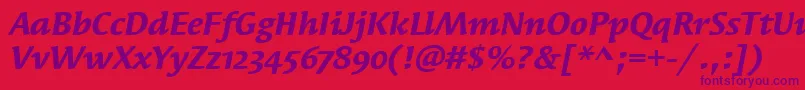 SyndorOsItcTtBolditalic-Schriftart – Violette Schriften auf rotem Hintergrund