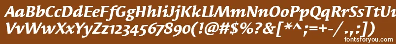 SyndorOsItcTtBolditalic-Schriftart – Weiße Schriften auf braunem Hintergrund