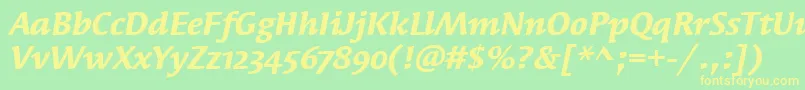 フォントSyndorOsItcTtBolditalic – 黄色の文字が緑の背景にあります