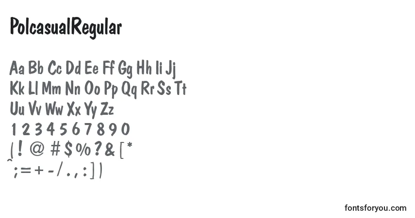 Czcionka PolcasualRegular – alfabet, cyfry, specjalne znaki