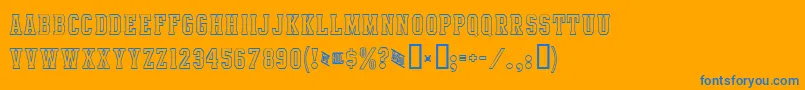 IntramuralOutlineJl-Schriftart – Blaue Schriften auf orangefarbenem Hintergrund