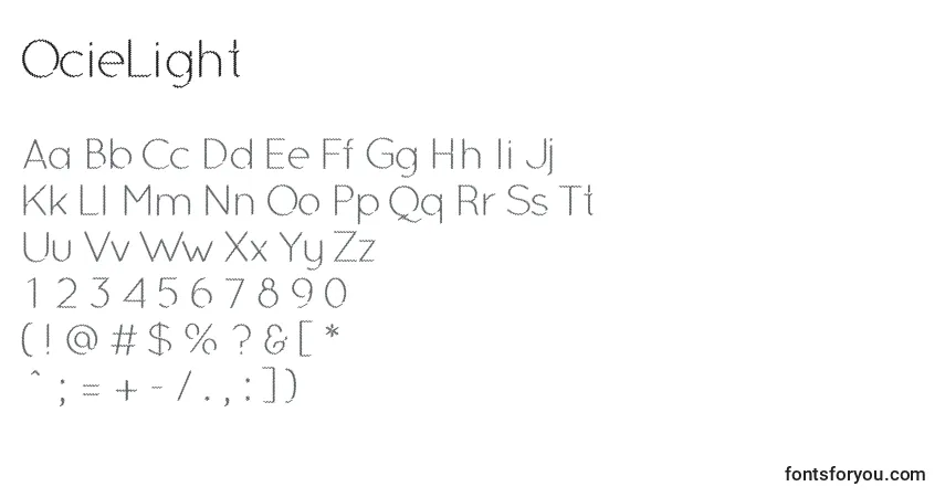 Schriftart OcieLight – Alphabet, Zahlen, spezielle Symbole
