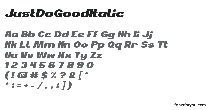 Шрифт JustDoGoodItalic – алфавит, цифры, специальные символы