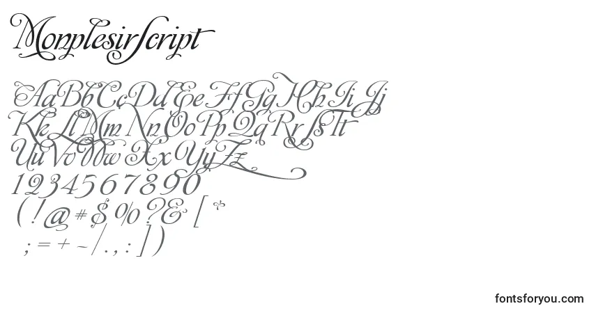 Schriftart MonplesirScript – Alphabet, Zahlen, spezielle Symbole