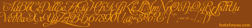 MonplesirScript-Schriftart – Orangefarbene Schriften auf braunem Hintergrund