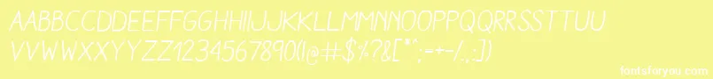 AracneRegularItalic-Schriftart – Weiße Schriften auf gelbem Hintergrund