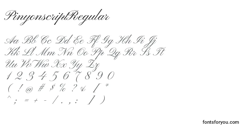 PinyonscriptRegular-fontti – aakkoset, numerot, erikoismerkit