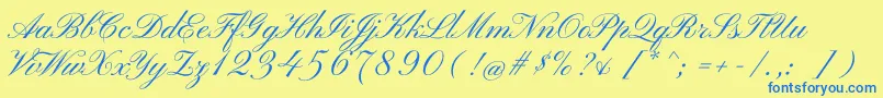PinyonscriptRegular-Schriftart – Blaue Schriften auf gelbem Hintergrund
