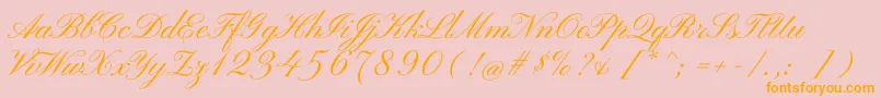 PinyonscriptRegular-Schriftart – Orangefarbene Schriften auf rosa Hintergrund