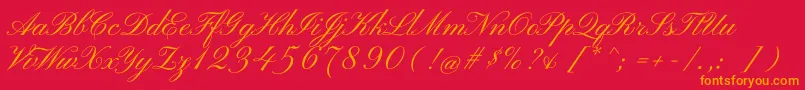 PinyonscriptRegular-Schriftart – Orangefarbene Schriften auf rotem Hintergrund