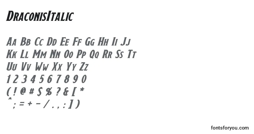 Шрифт DraconisItalic – алфавит, цифры, специальные символы