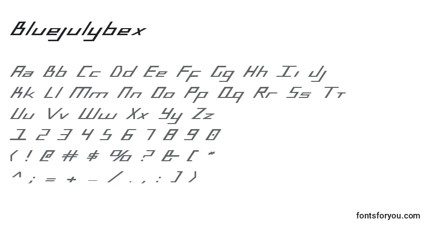 Bluejulybex-fontti – aakkoset, numerot, erikoismerkit