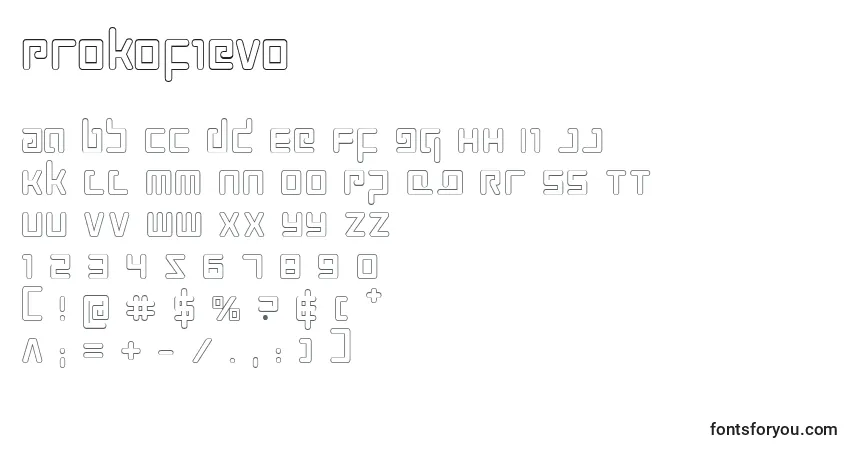 Czcionka Prokofievo – alfabet, cyfry, specjalne znaki