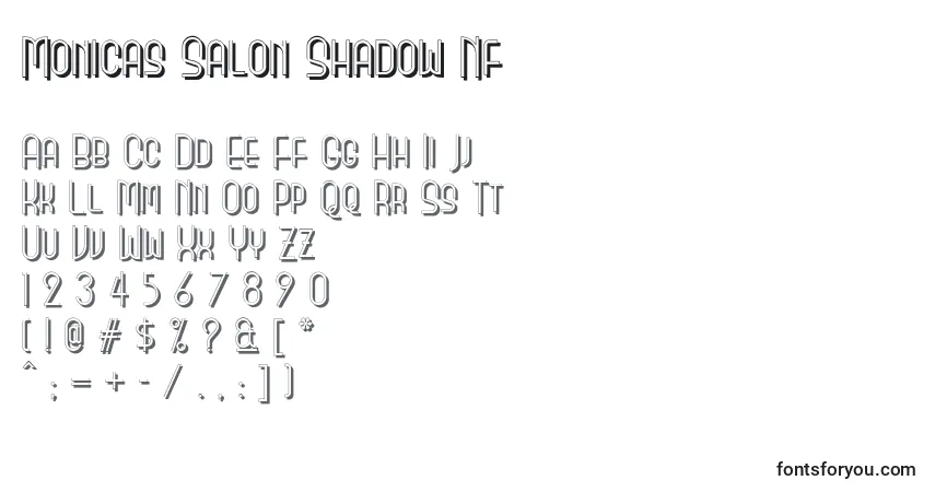 A fonte Monicas Salon Shadow Nf – alfabeto, números, caracteres especiais