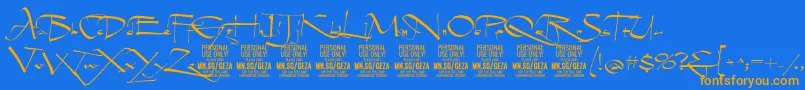 GezascriptPersonalUse Font – Orange Fonts on Blue Background