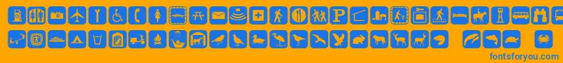 Signpixone-Schriftart – Blaue Schriften auf orangefarbenem Hintergrund
