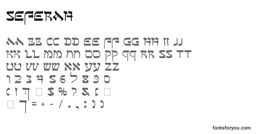 Schriftart SeferAh – Alphabet, Zahlen, spezielle Symbole