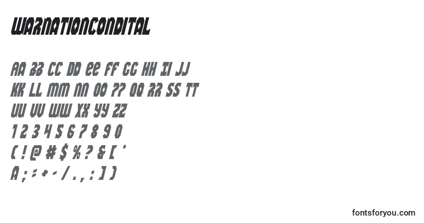 Czcionka Warnationcondital – alfabet, cyfry, specjalne znaki