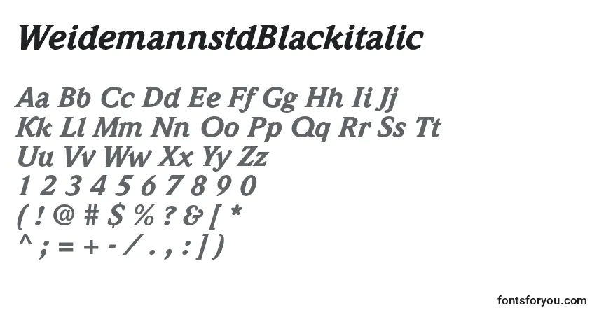 Шрифт WeidemannstdBlackitalic – алфавит, цифры, специальные символы