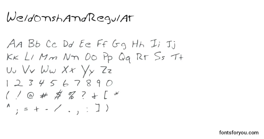 A fonte WeldonshandRegular – alfabeto, números, caracteres especiais