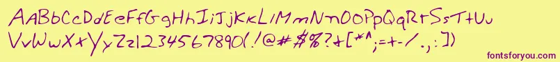 WeldonshandRegular-Schriftart – Violette Schriften auf gelbem Hintergrund